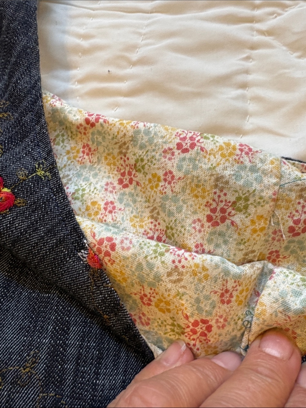 Upcycle Embroidered  Floral Denim  Sling Bag - Picture 3 of 6